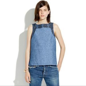 Madewell Indigo Linen Embroidery Tank Size Small
